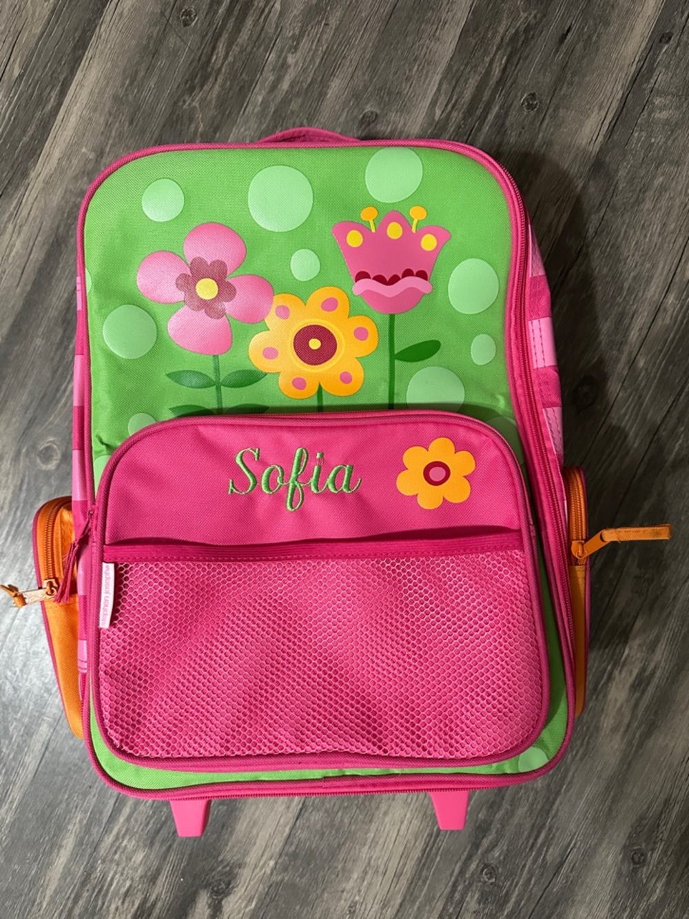 Personalized “SOFIA”Pink & Orange girls Rolling Luggage